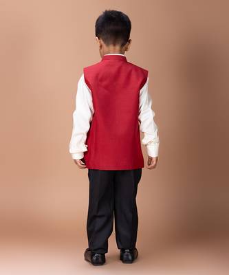 White red embroidered silk nehru jacket set 4