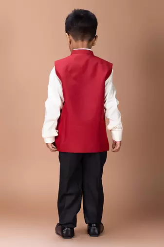 White red embroidered silk nehru jacket set
