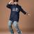 Navy blue embroidered cotton shirt