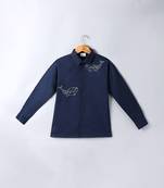 Navy blue embroidered cotton shirt
