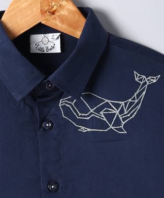 Navy blue embroidered cotton shirt 2