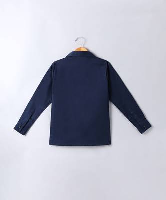 Navy blue embroidered cotton shirt 3