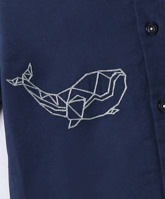 Navy blue embroidered cotton shirt 4
