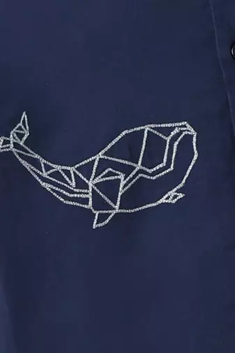 Navy blue embroidered cotton shirt