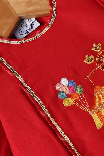 Red embroidered cotton dhoti kurta set