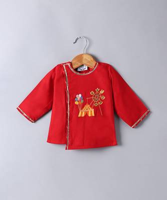 Red embroidered cotton dhoti kurta set 3