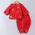 Red parachute embroidered cotton dhoti kurta set
