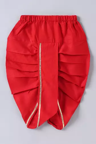 Red parachute embroidered cotton dhoti kurta set