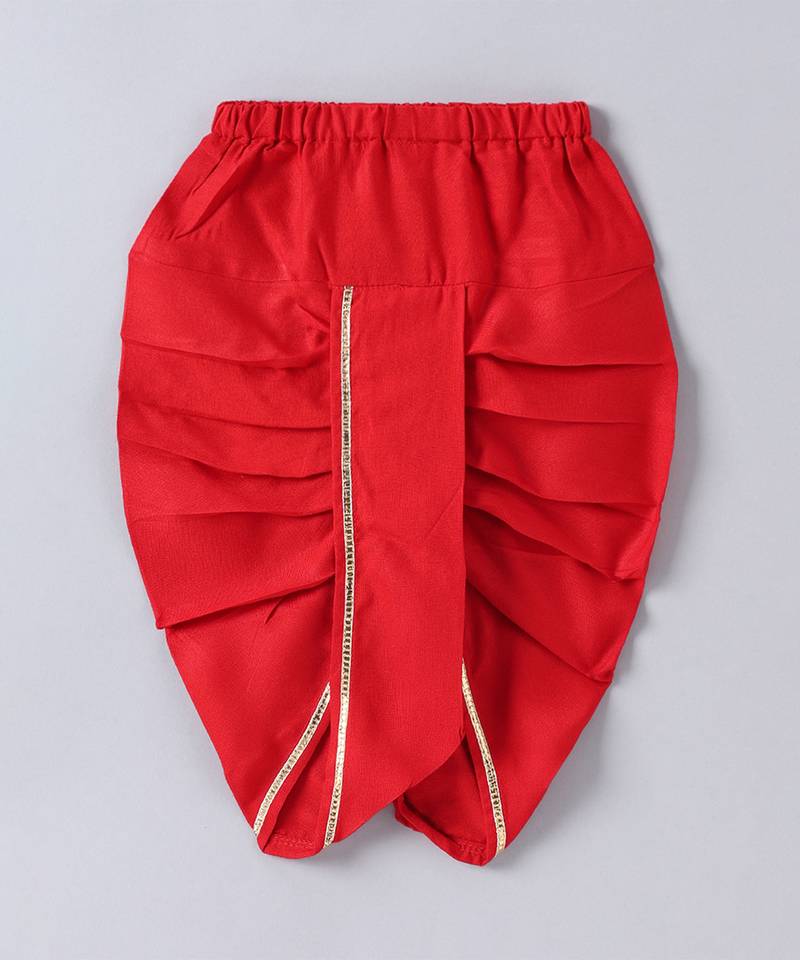 Red parachute embroidered cotton dhoti kurta set