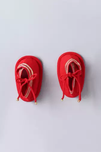 Red parachute embroidered cotton dhoti kurta set