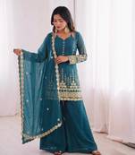 Premium fendy silk sharara palazzo set with embroidered dupatta