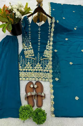 Premium fendy silk sharara palazzo set with embroidered dupatta