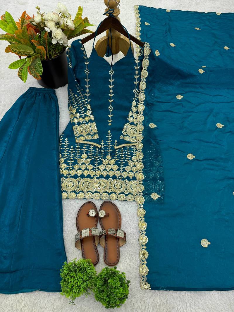 Premium fendy silk sharara palazzo set with embroidered dupatta