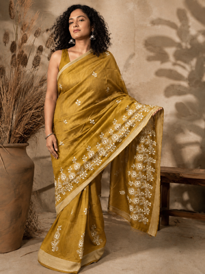 mustard Embroidered saree 1