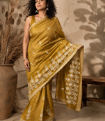 mustard Embroidered saree