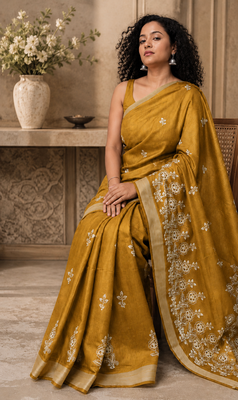 mustard Embroidered saree 2