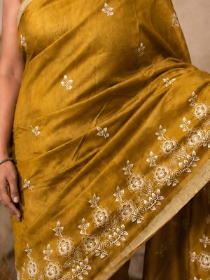 mustard Embroidered saree 3