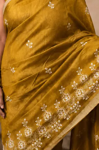 mustard Embroidered saree