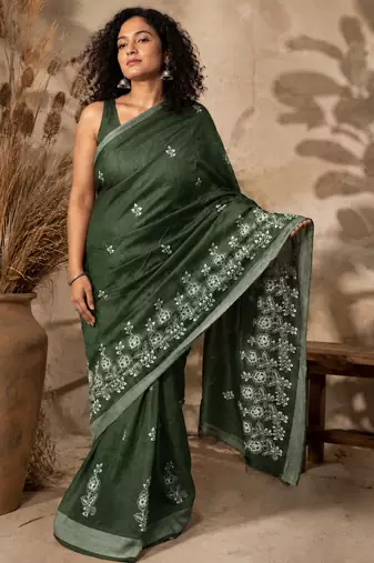 green Embroidered saree