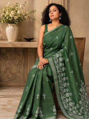 green Embroidered saree 3