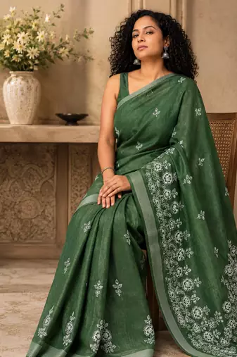 green Embroidered saree