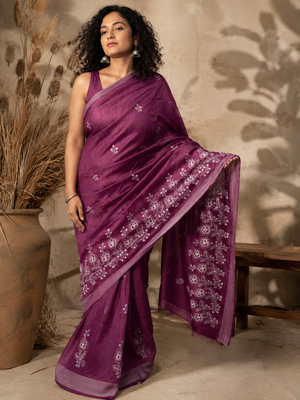 purple Embroidered saree 1