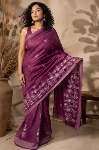 purple Embroidered saree