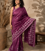 purple Embroidered saree