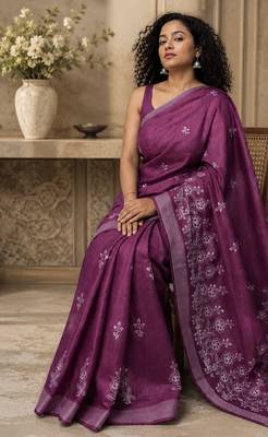 purple Embroidered saree 3