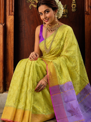 Yellow Self woven saree 2