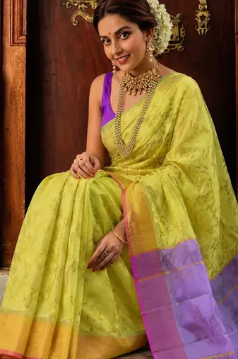 Yellow Self woven saree