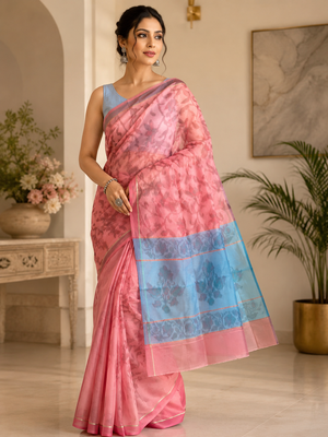 Pink Self woven saree 1