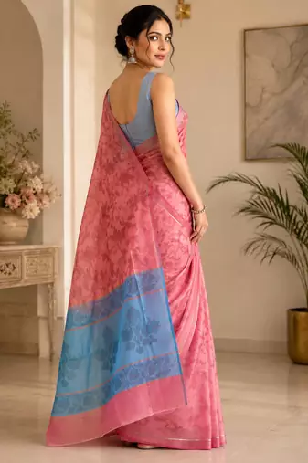 Pink Self woven saree