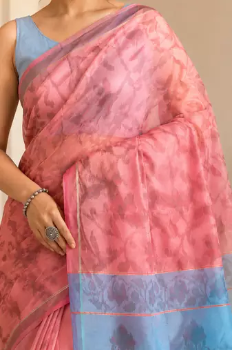 Pink Self woven saree