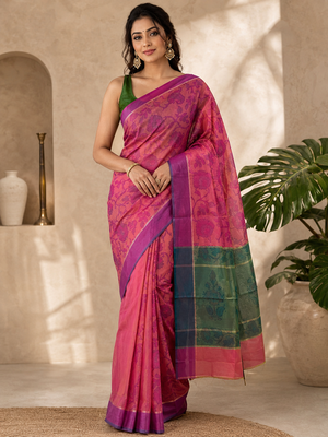 Pink Self woven saree 1