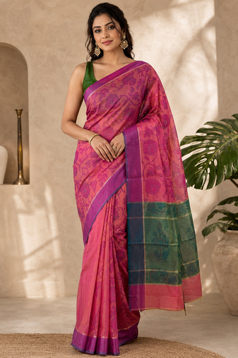 Pink Self woven saree