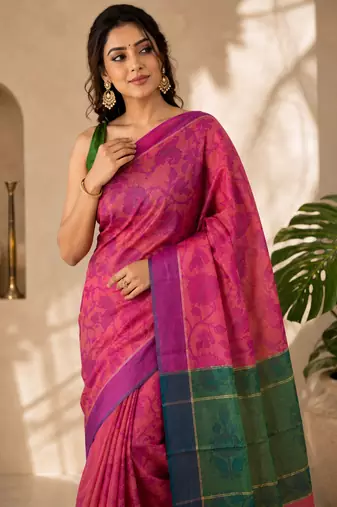 Pink Self woven saree