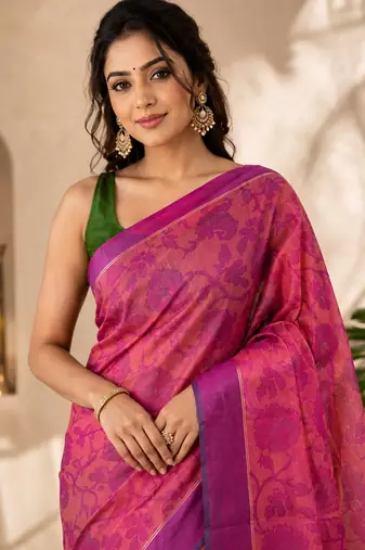 Pink Self woven saree