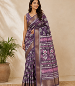 Purple block printed saree