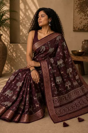 Magenta Saahi printed saree