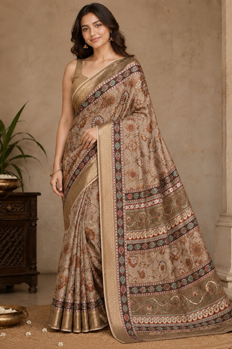 Brown Saahi floral printed saree