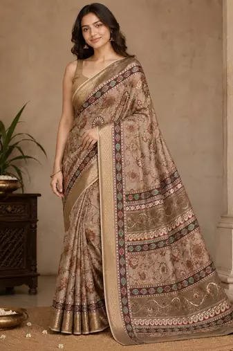 Brown Saahi floral printed saree