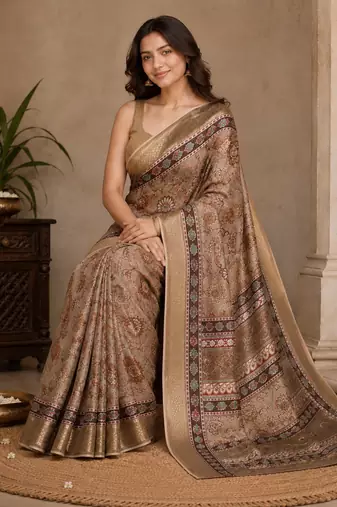 Brown Saahi floral printed saree