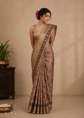 Brown Saahi floral printed saree 3