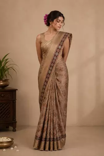 Brown Saahi floral printed saree