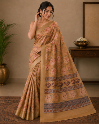 yellow Saahi floral printed saree 1