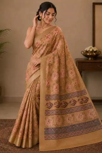 yellow Saahi floral printed saree