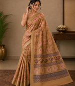 yellow Saahi floral printed saree