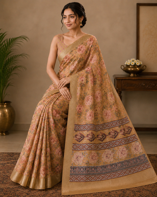 yellow Saahi floral printed saree 3