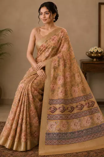 yellow Saahi floral printed saree